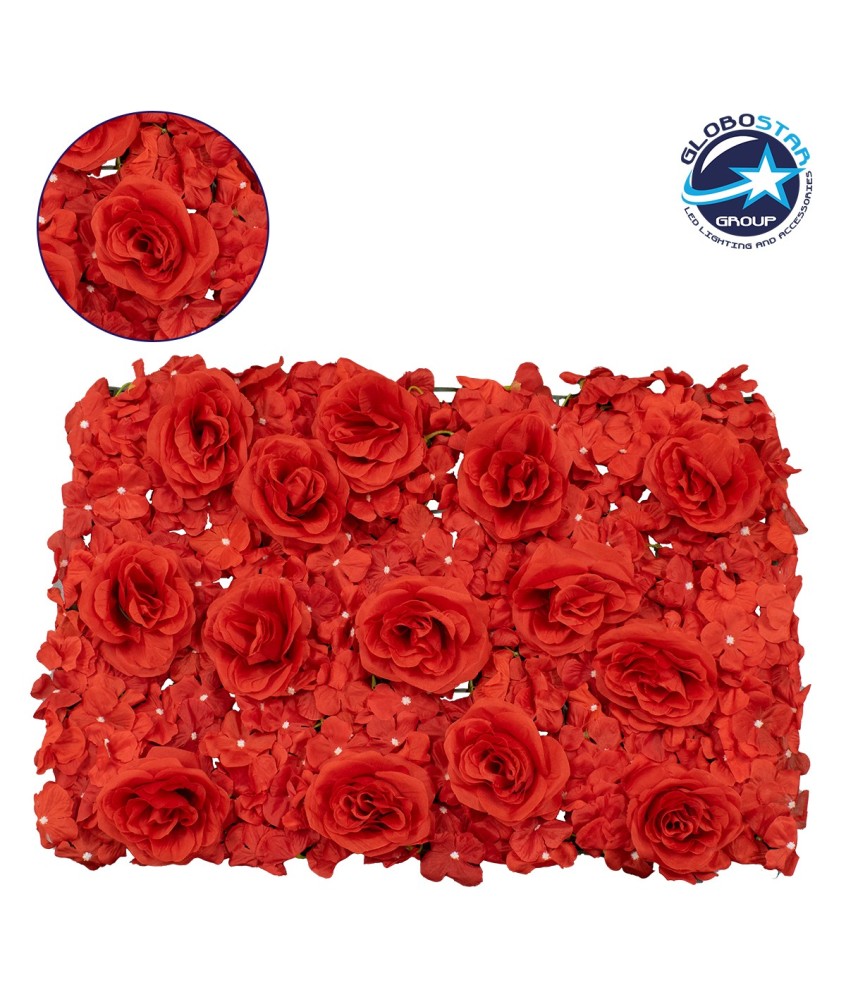 GloboStar® 78310 Συνθετικό Πάνελ Λουλουδιών - Κάθετος Κήπος Τριαντάφυλλο - Ορτανσία Μ60 x Υ40 x Π7cm